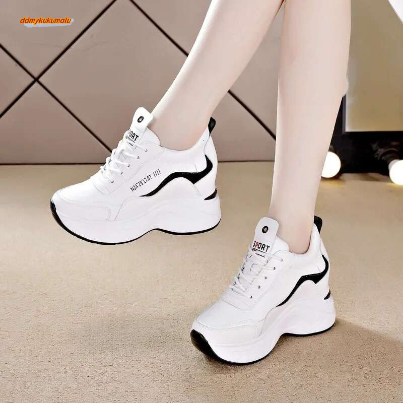 Women's Leather Platform Pants, High Heel White Outdoor Sports Breathable Casual Acts, Spring, New #ddmykukumalu