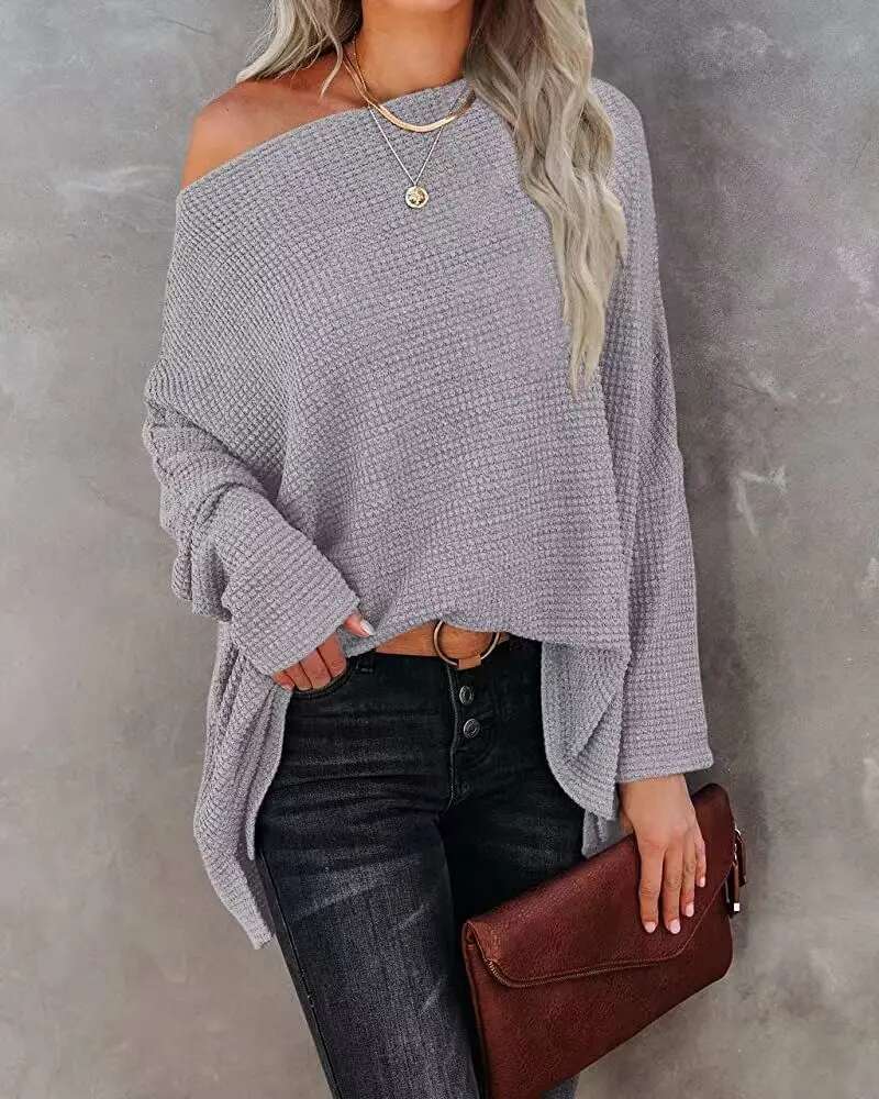 Knitted Waffle Shoulder 2024 New Autumn Europe And America Cross Border Women's Regular Top