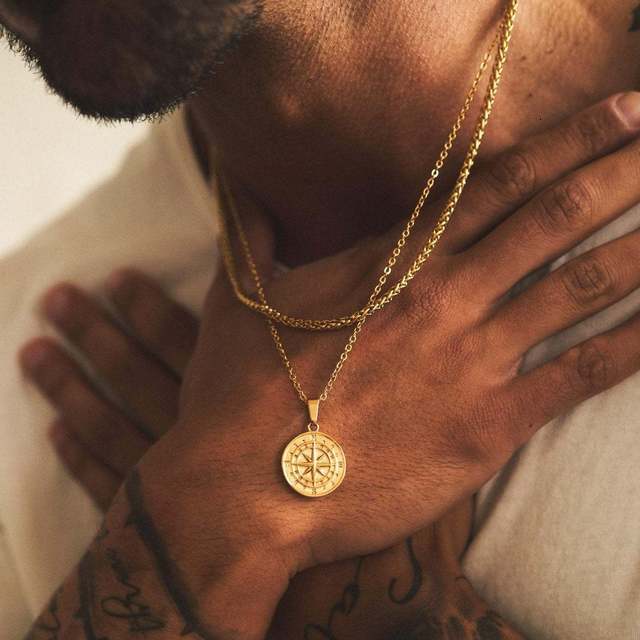Hormones men's necklace, compass, travel and saig pendant, double-layer chain, give to friends