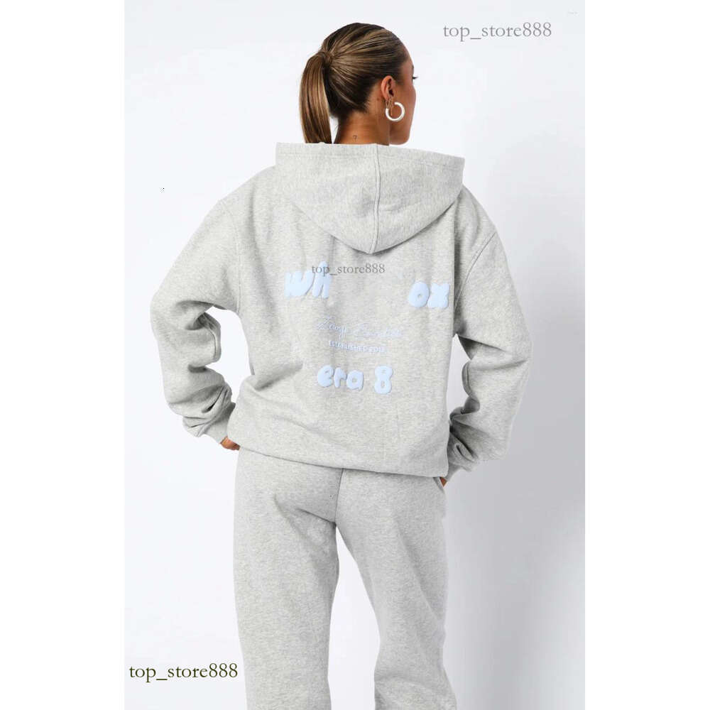 Whites Foxness Tracksuit And Sweatpants Set - Spring Fleece Tracksuit With Graphic Print Loose Fit Hooded Two-Piece Womens Tops Whitees Fox Sweatshirt A88