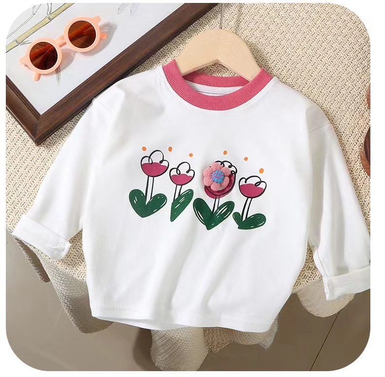 Ddmyshoesvip New Fashion T Shirt For Autumn Clothing Baby Girls Long Sleeve Bottom Shirt Children S Versatile Korean Version Flower Top