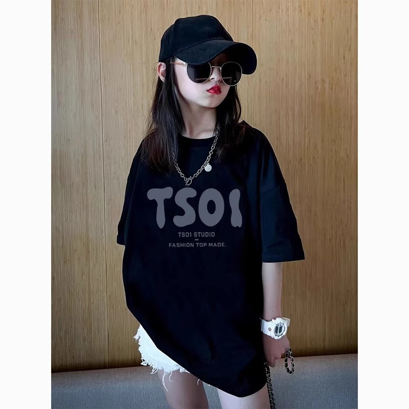 Ddmyshoesvip Pure Cotton Girls Short Sleeved Summer New Item Medium And Large Letter Printed Children S T Shirt Top Trend