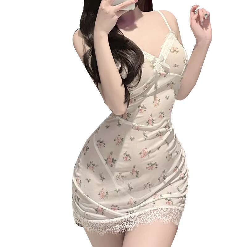 Pure Desire Large Size Women's Sexy Lace Pamas Pleated Skinny Ral Sleeping Skirt Home Dress Set Elastic Waist Breathable