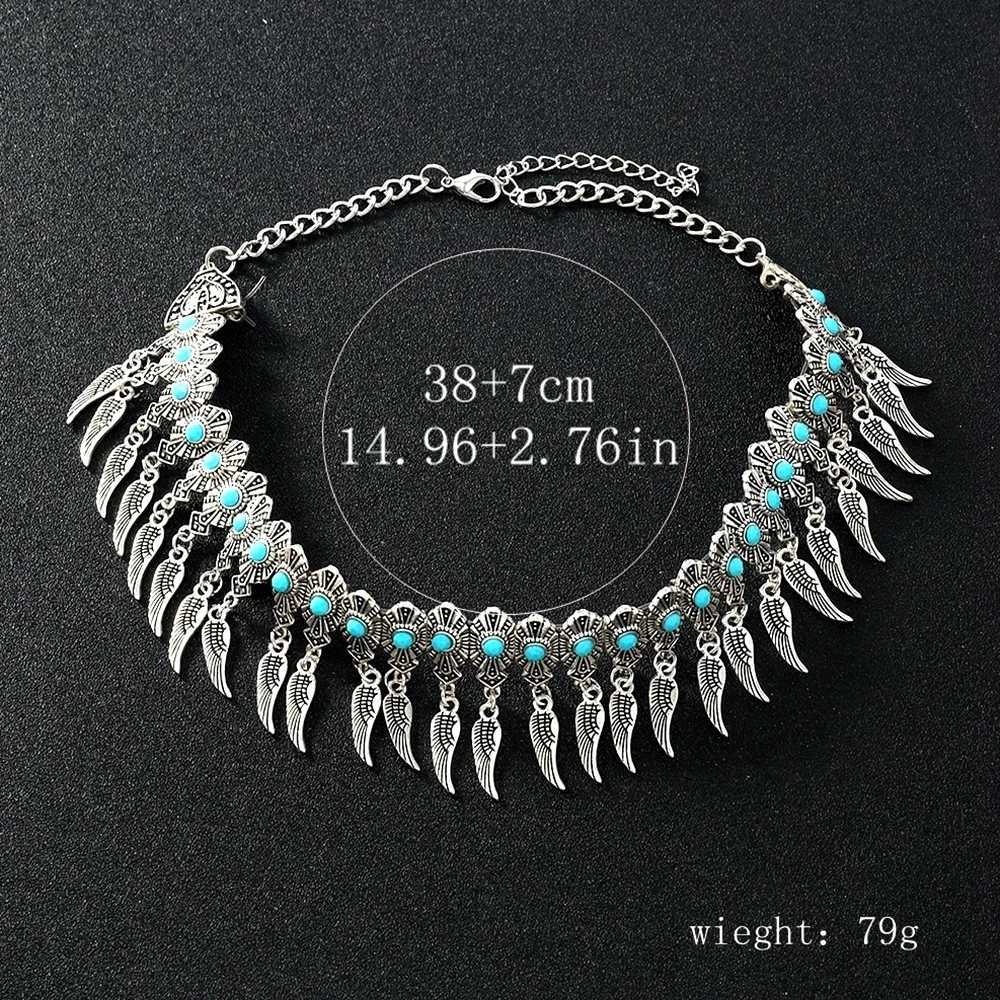 2025 Trend Neck Jewelry Bohemian Ethnic Style Vintage Alloy Rhinestone Wings Tassel Choker Necklace For Women Party AccessoriesC250407
