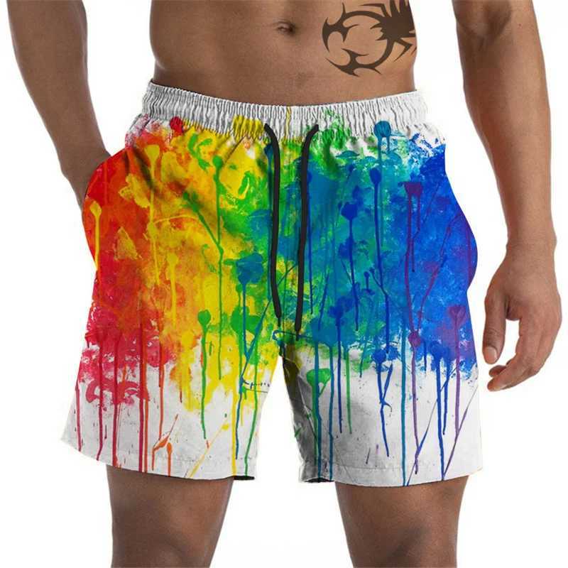 Artistic Pigments Mens Graphic Beach Shorts Color 3D Printed Board Shorts Summer Shorts Loose Swimmers Street ClothingXJ250407