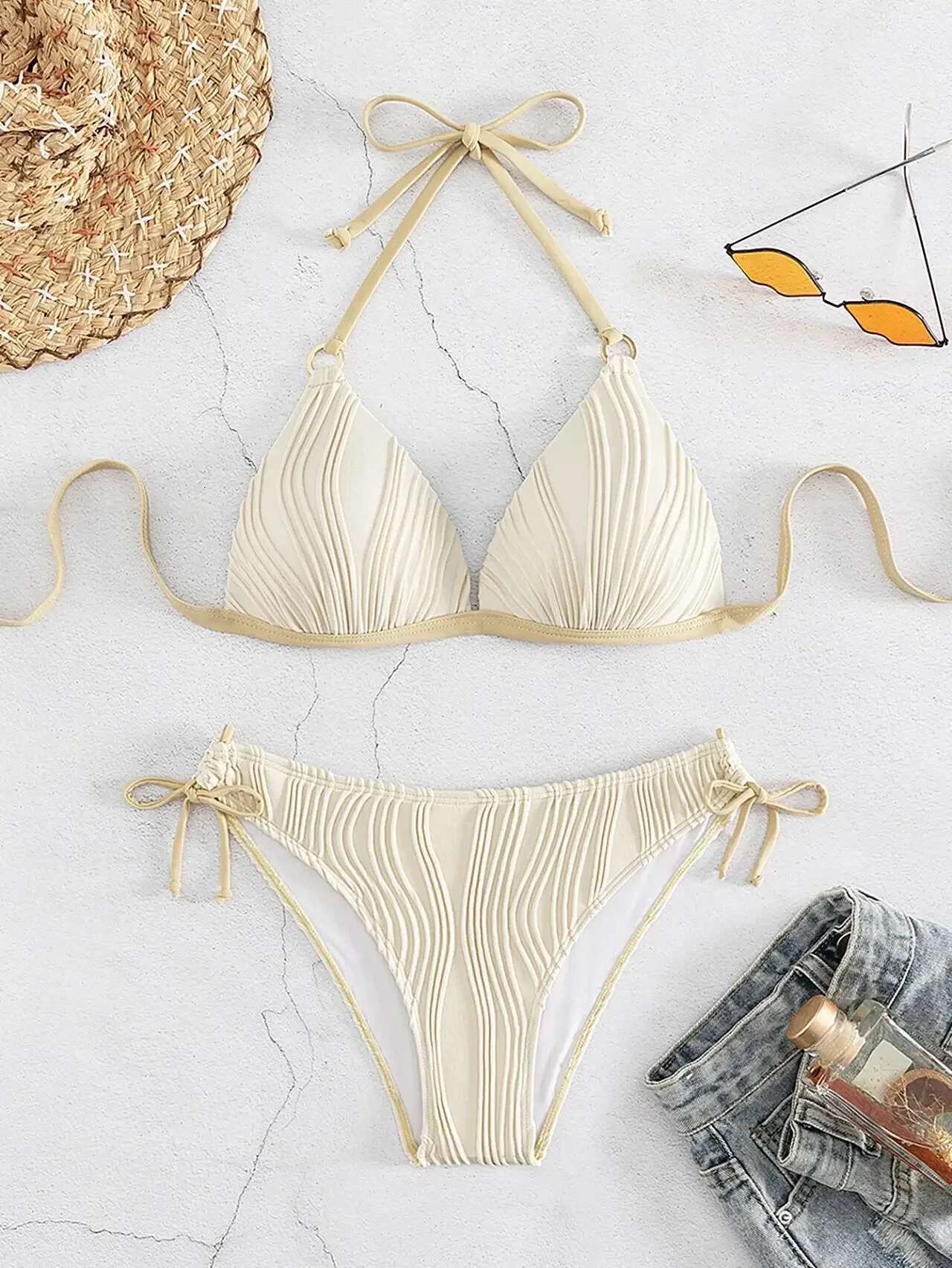 Dongdumaoyi Sexy Bikini Women White Black Lace Up Backless Padded Micro Swimsuit Push Beach Bathing Suit Tie Side Thong Swimwear
