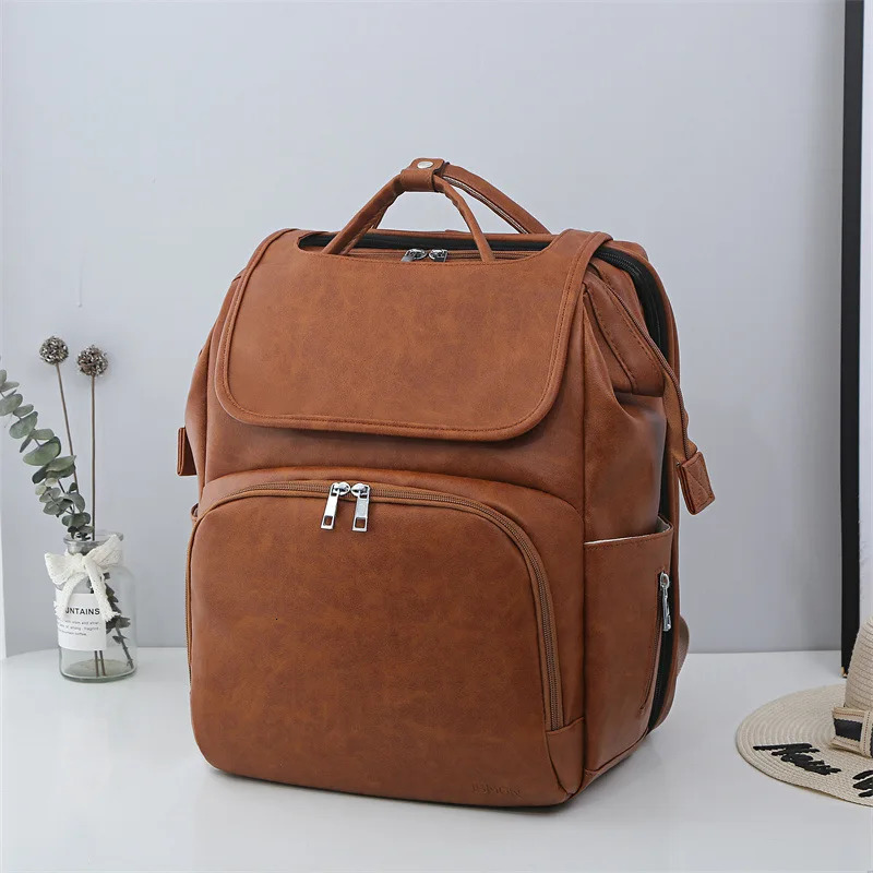 Multi Functional Mommy Bag PU Leather Diaper Bag Backpack Unisex Baby with Changing Mat Large Capacity Travel Diaper Backpack 250407