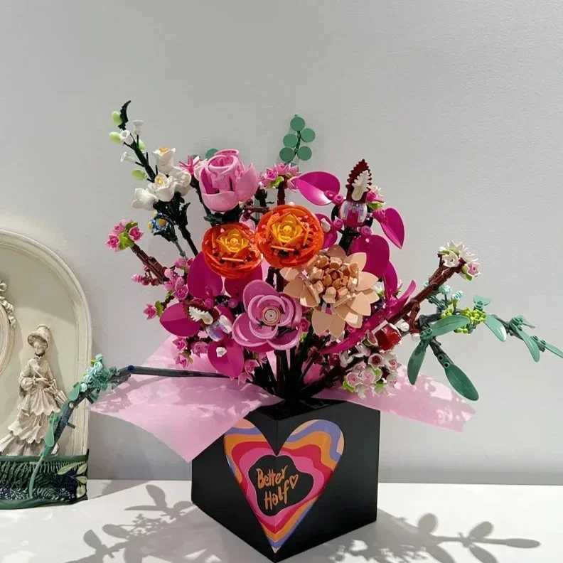 Romantic Pretty Pink Flower BouquetBuilding Blocks Sets 10342 Compatible With Legoed Particles Suitable For Christmas Gifts C251108