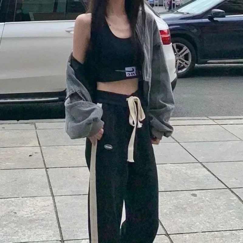 ZMZBCH gray womens denim jacket Y2k cross crop oversized zipper hippie streetwear 90s Harajuku clothing 250407