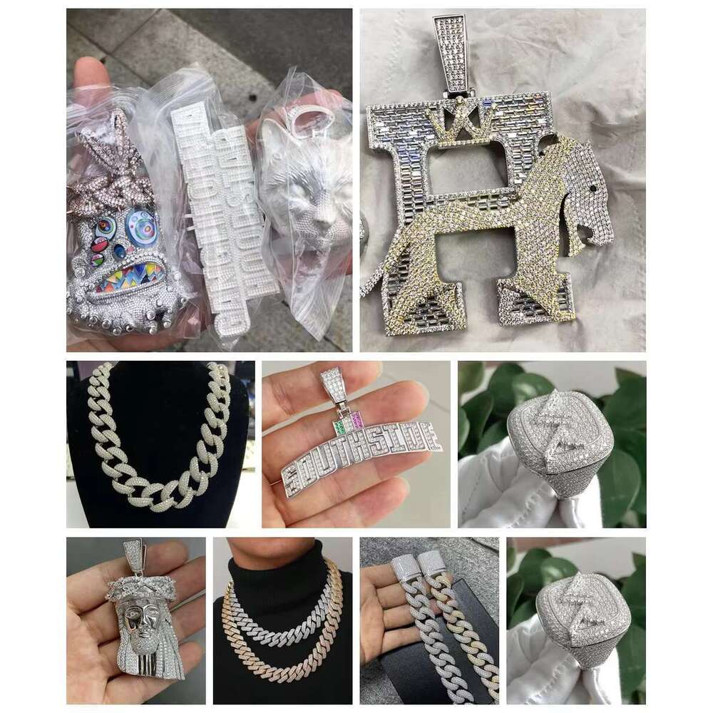 18 inch 10mm 14mm S pure sier white gold outer VVS silica Cuban Miami chain necklace for men