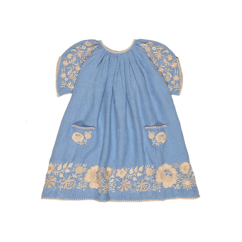 Korean Childrens Clothes Girls Dress 2025 Spring Summer Baby Girl Floral Printed Embroidered Short Sleeve Princess Dresses 250408