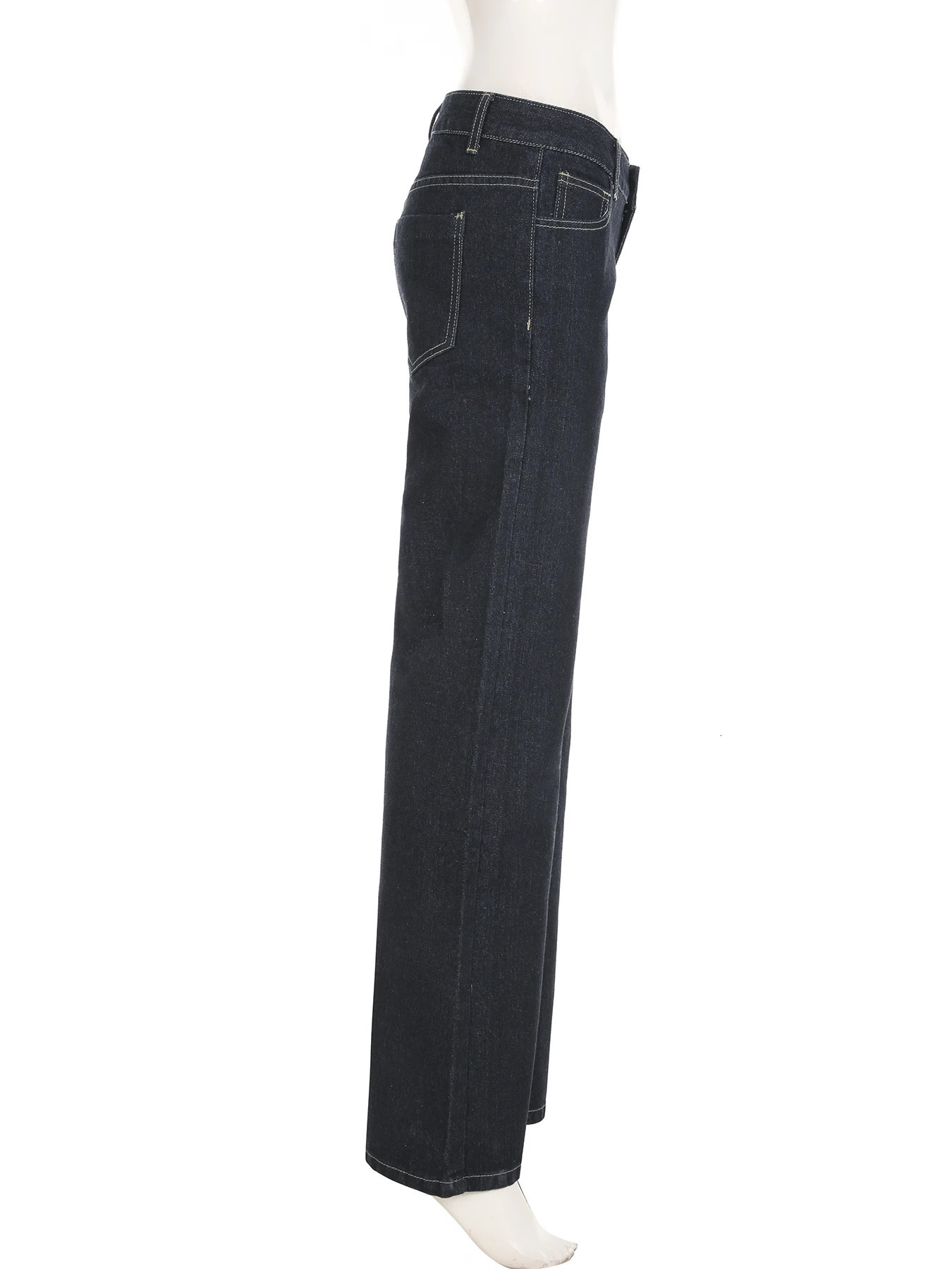 IAMSURE basic ultrathin ed straight jeans elegant Y2K casual solid low waisted pants for women fashionable streetwear 250407