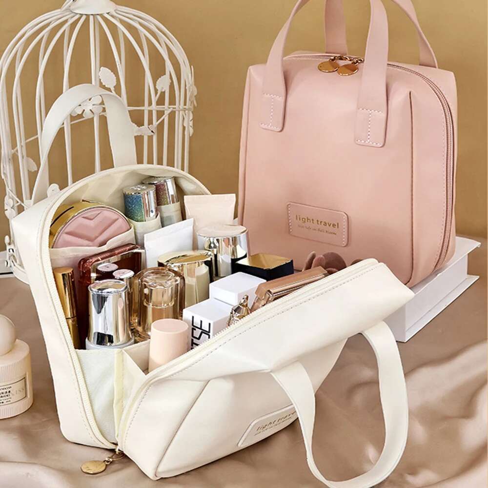 Pu Bag With Handle Multi Functional Makeup Bag Waterproof Portable Multi Layer PU Toiletries Cosmetics Storage Bag