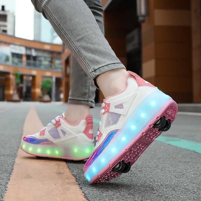Roller Skate Shoes for Kids Charging Light Sports Casual Shoes Flashing Flying Shoes Four Wheel Rounds Running for Boys Girls L251108