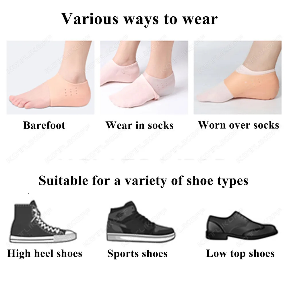 Invisible Height Increase Silicone Socks Silicone Elastic Heel Pad Foot Protection Damping Heel Cushion Hidden Insole Unisex 250408