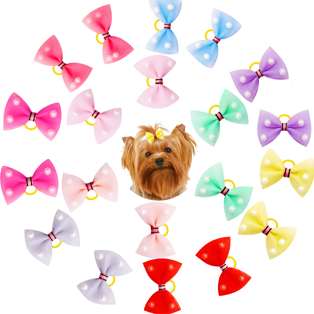 20pcs Lace Pet Dog Hair Bows for Small Dogs Flower Dog Bow Dogs Girls Rubber Band Bows Pet Hair Grooming Accessories Supplier