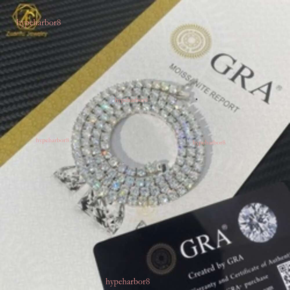 Hip-Hop Jewelry GRA Certificate S 3MM 4MM 5MM 6.5MM VVS D Color Dia Moissanite Tennis Chain Necklace