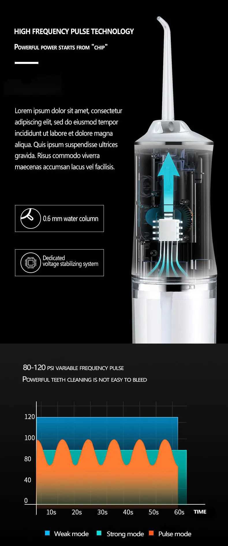 Oral irrigator portable water tooth holder USB charging water spray tooth pick+4 nozzles 3-mode waterproof tooth cleaner M250408