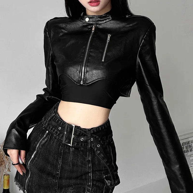 Nibber Autumn Retro Classic Black Spicy Girl Mysterious Full Match Casual Street Cool Confident Womens Matte Jacket 250407