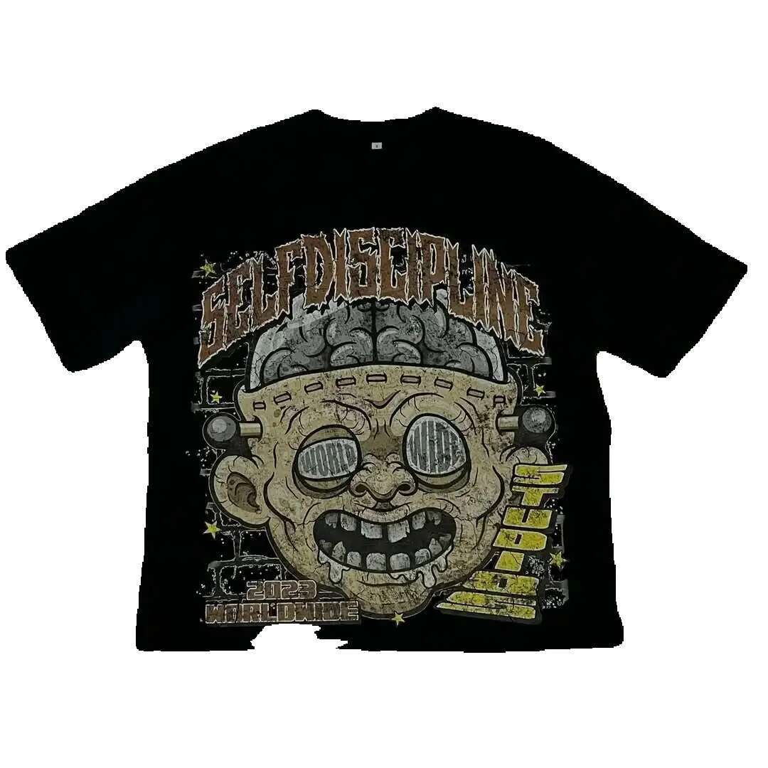 Men's short sleeved T-shirt, printed cotton, retro, street fashion, Haruku, fun, round neck, loose, couple, new collection