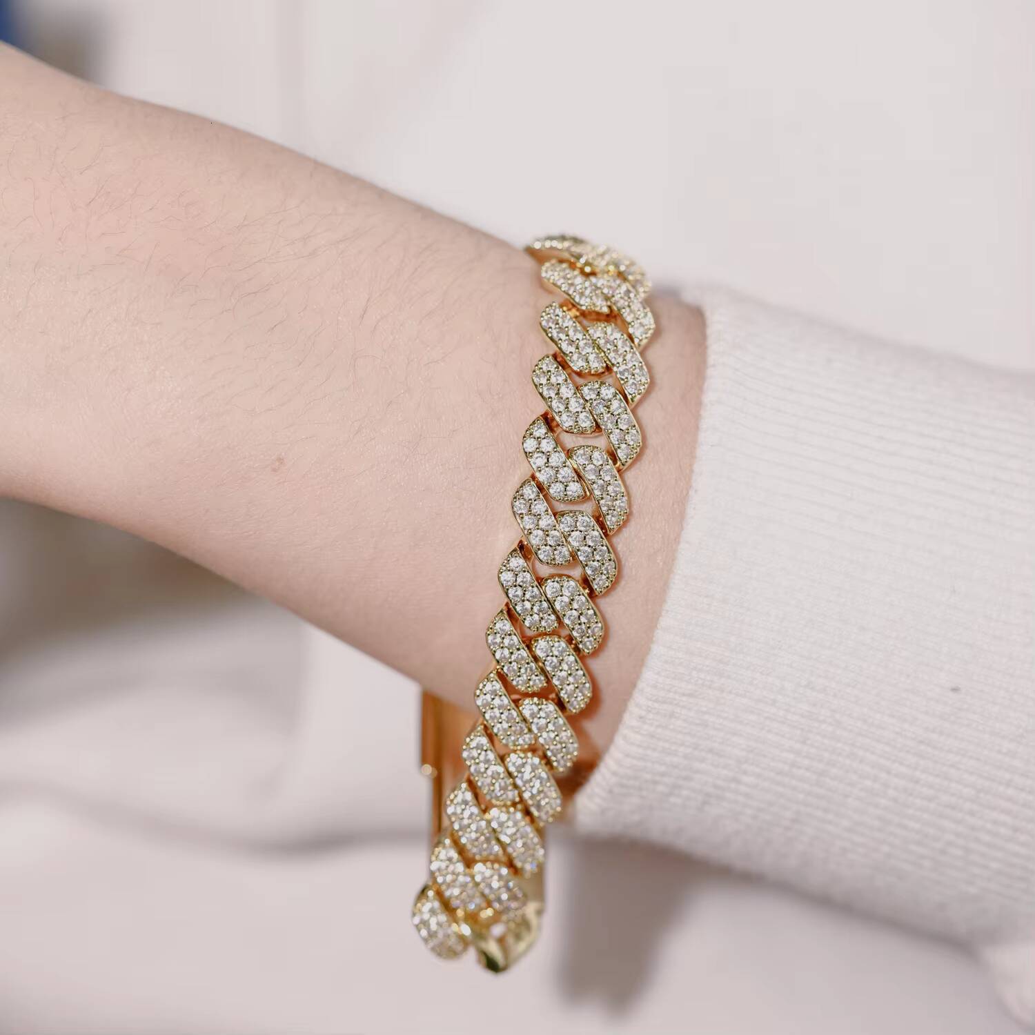 Hip Hop Style Moissanite Bracelet 925 Sterling Silver Bangle Iced Charm Gold Rhodium Plated Wedding Gift-Worthy Jewelry Set