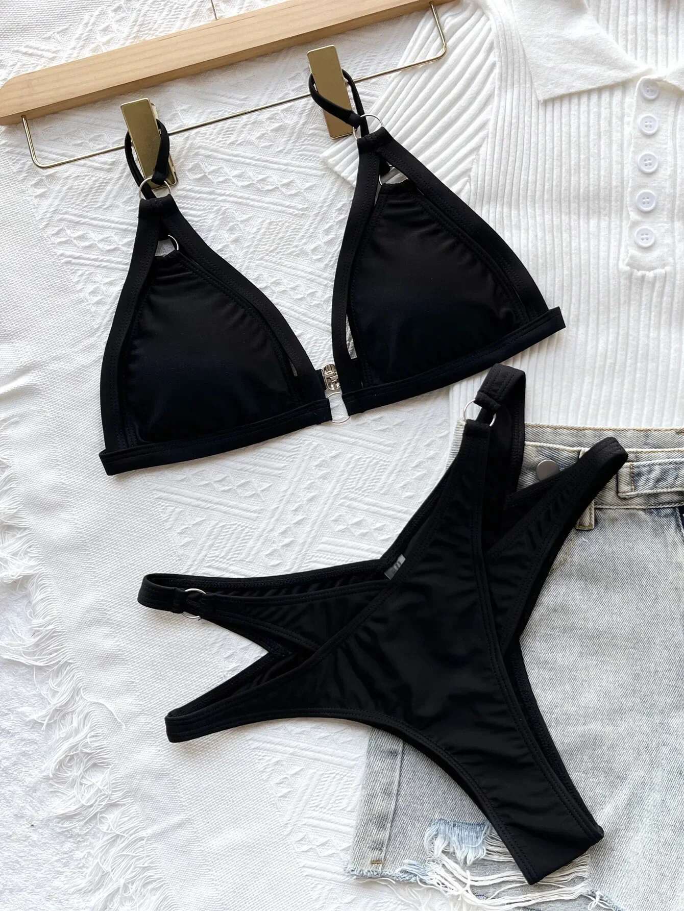 Dongdumaoyi Sexy Cut Out Bikini Women Solid Black High Waist Swimsuit Beach Push Up Bathing Suit Ensemble Femme Two Piece Swimwear