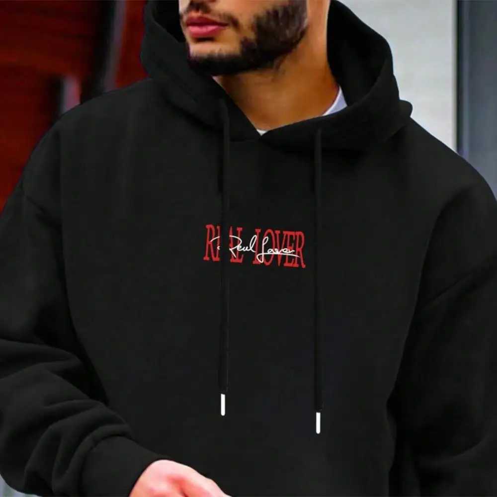True Love Printed Mens Hoodie O-Neck Full Match Loose Comfortable Sweatshirt Fashion Wool Basic Hoodie Autumn Full Match Clothing W250408