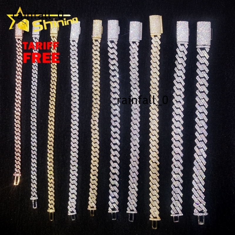 Hip Hop Jewelry Custom Silver Bracelet 925 Sterling for Men 6MM 8MM 10MM 12MM VVS Moissanite Cuban Bracelet