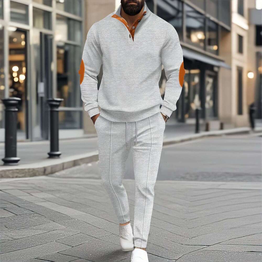 Autumn and winter American half zipper waffle stand collar long sleeved sweatshirt men's suit 2025 new casual fashion trend clothing