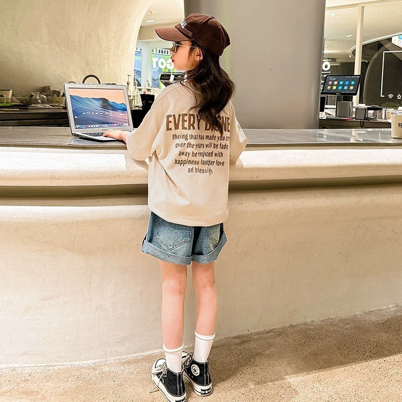 Ddmyshoesvip Girls Short T Shirt New Pure Cotton Mid Size Stylish Thin Style Children S Top Summer Half Sleeved