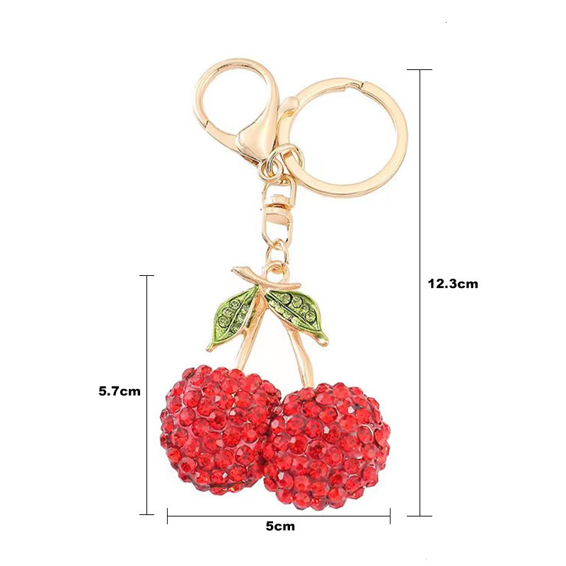 Creative new alloy cherry keychain 3D three-dimensional rhinestone fruit keychain Valentines Day gift company gift 241031