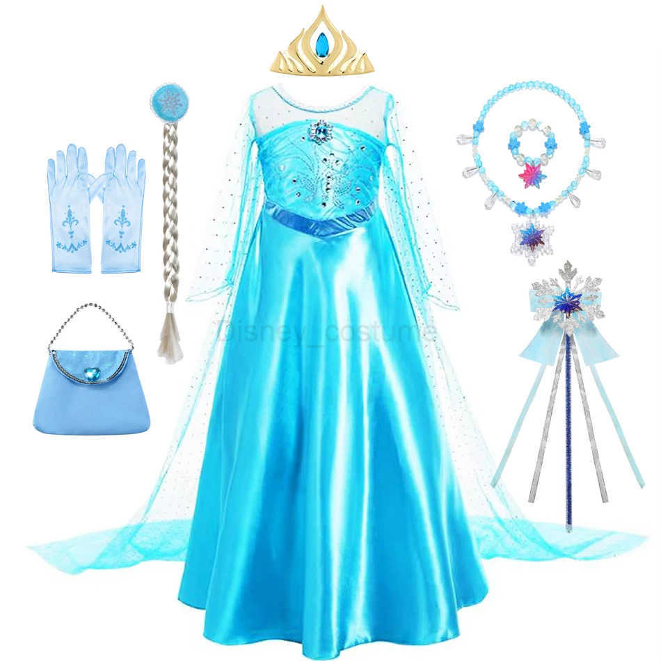 Disney Elsa Dress for Girl Kids long sleeved princess costume girls party dress Halloween cosplay costume 4 5 6 7 8 9 10 years old X250408