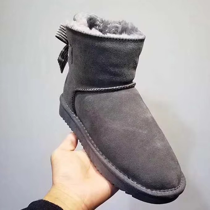 Designer shoes high quality genuine cowhide affordable luxury boots bow keep warm outdoor snow boots for woman size 34-43