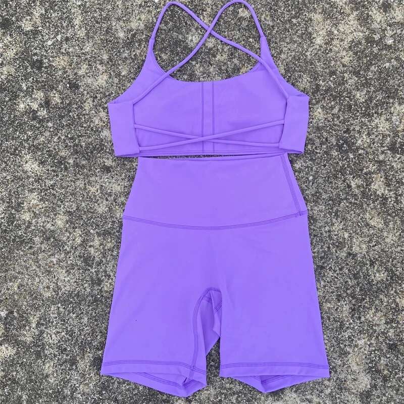 Solid Color Gym Bike Yoga Set Short Legging 2pc +Cross Sport Bra Tracksuit Athletic Women Suit Comprehensive Training Jogging