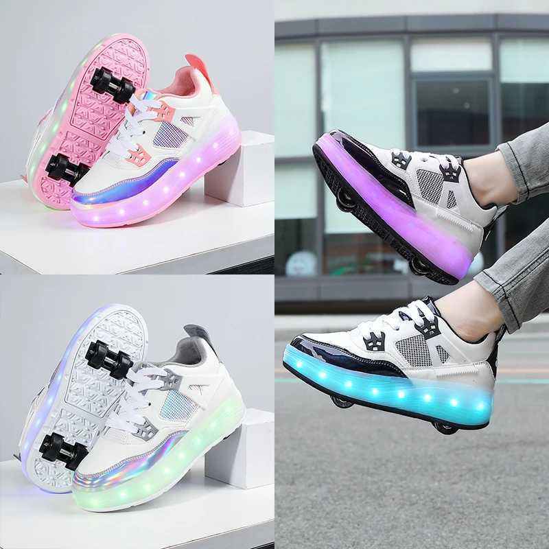 Roller Skate Shoes for Kids Charging Light Sports Casual Shoes Flashing Flying Shoes Four Wheel Rounds Running for Boys Girls L251108