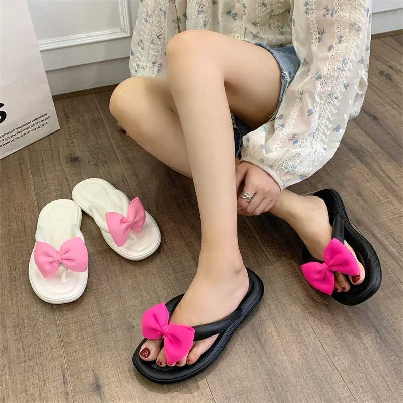 2024 New Womens Bow Slide Adult Sweet N-Slip Bow Flip Cover Girl Soft Candy Color Fi Flat Slide Indoor SandalsXJ250407
