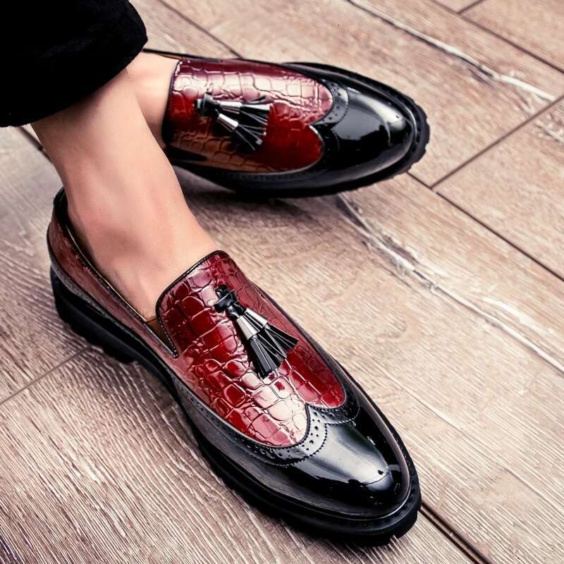 2024 New Lazy Man Slip-On Bean Men's Business Casual Crocodile Print 46 Large Size Fringed Leather Shoes Men