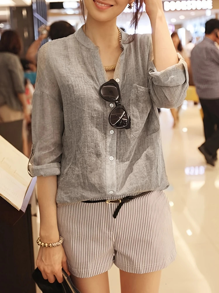 Elegant Feminine Shirts Cotton Linen Large Size Blouses Fashion Woman Vintage Blouses Summer Korean Style Clothes 250408