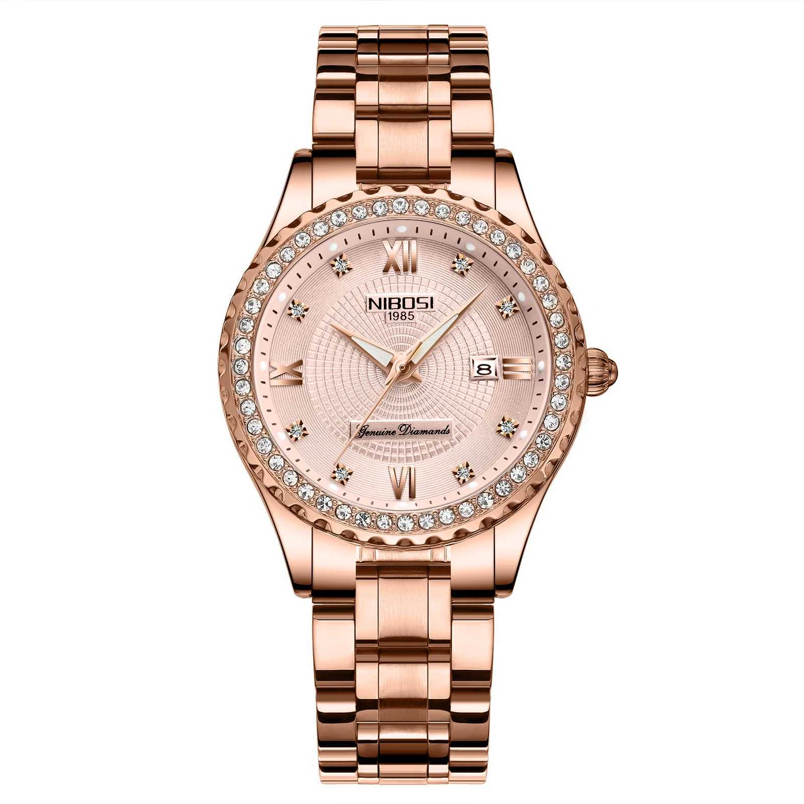 NIBOSI Womens Watch Diamond Luxury Rose Gold Simulated Quartz Watch Classic Fashion Waterproof Luminous Womens WatchT250408