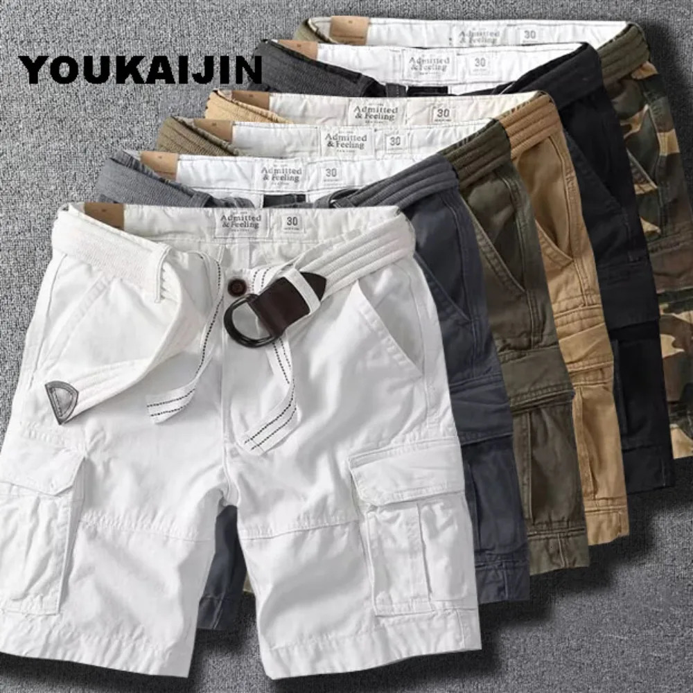 White Men Shorts Loose Large Size Multi-Pocket Overalls Summer Cotton Comfortable Nickel Pants Outdoor Casual Sports Beach Pants 250407