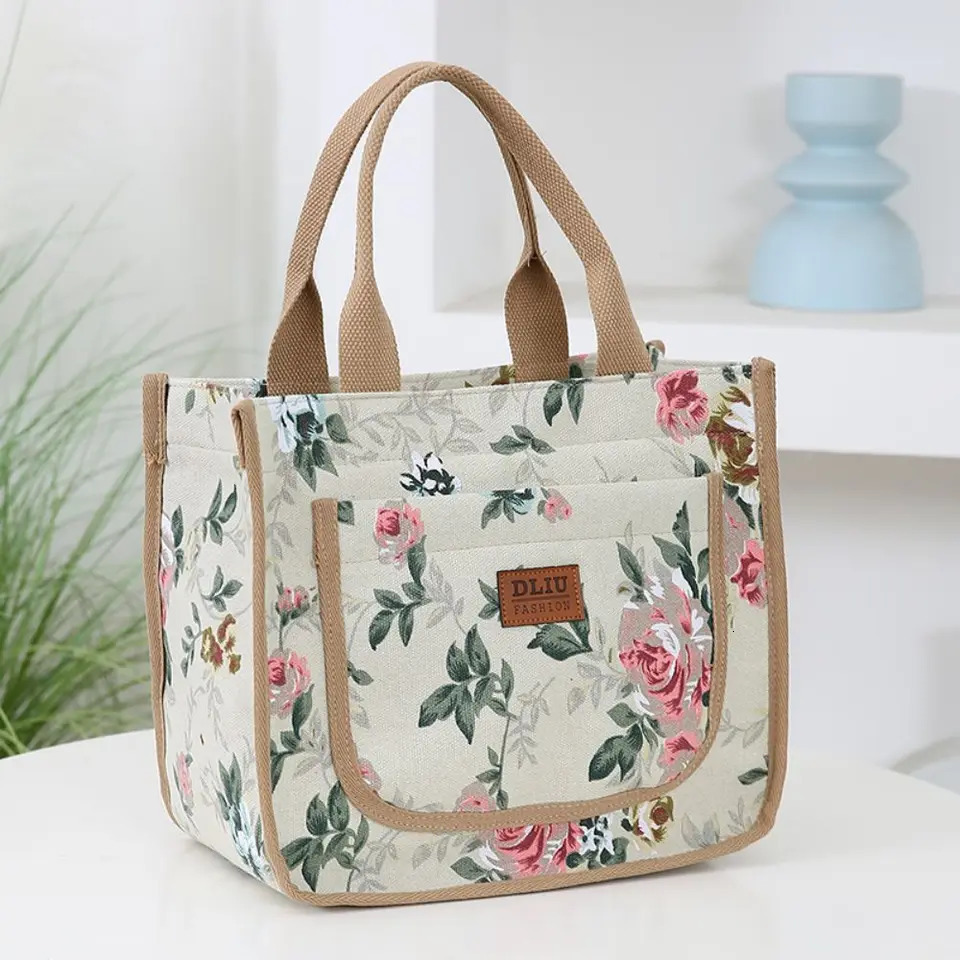 Fashionable handbag floral printing lunch bag large capacity thickened insulated portable ice 250401