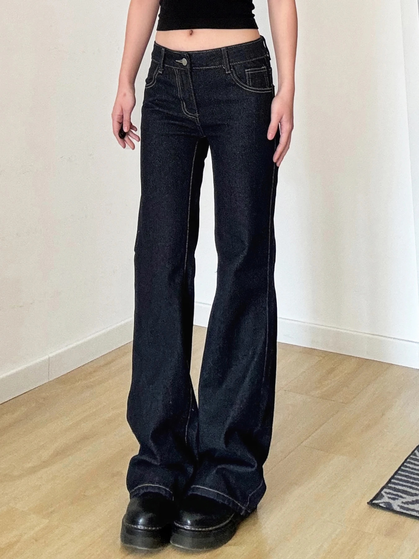 IAMSURE basic ultrathin ed straight jeans elegant Y2K casual solid low waisted pants for women fashionable streetwear 250407