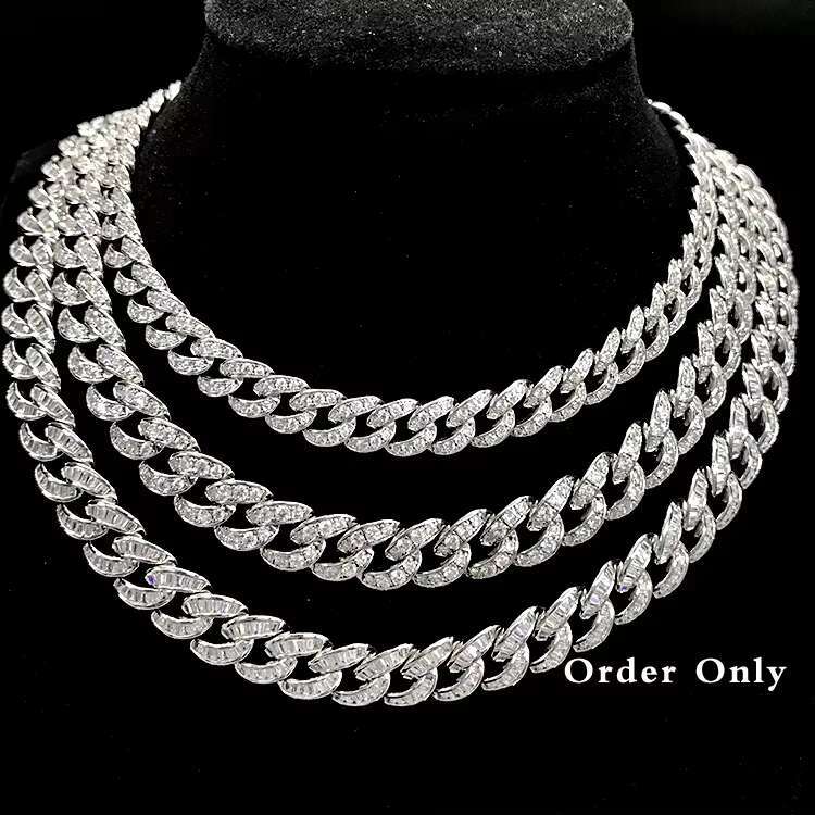 Hip hop Sier Jewelry Iced Cuban Chain Necklace