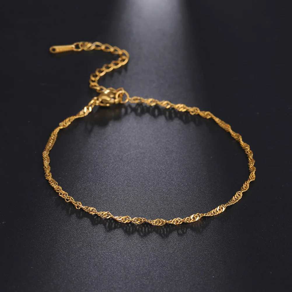 Skyrim Fashion Twist Water Wave Leg Ankle Bracelet Stainless Steel Gold Beach Anklet Jewelry W250407