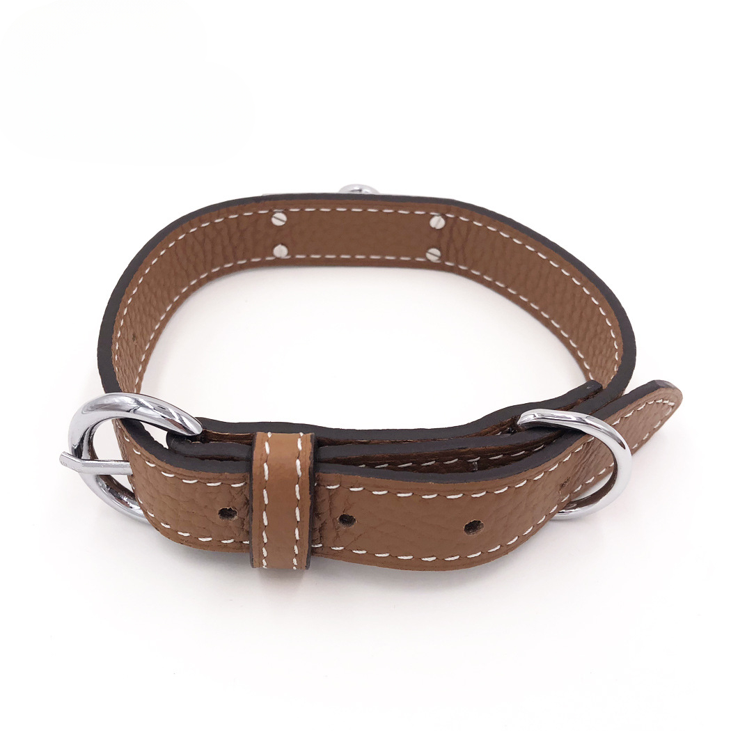 Update Ins Pet Products Lychee Pattern Cowhide Love Horse Dog Collar Medium And Small Traction Rope Wholesale