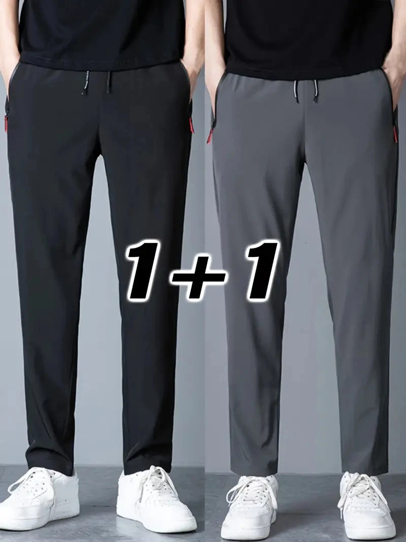 2 pieces of mens casual pants with elastic waistband and Korean classic blue black gray brand Trouser Plus size 250403