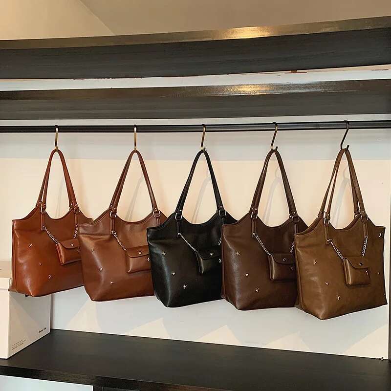 LEFTSIDE Large PU Leather Tote Bags For Women 2024 Winter Y2k New Trend Retro Female Fashion Shoulder Bag Handbags With Purses
