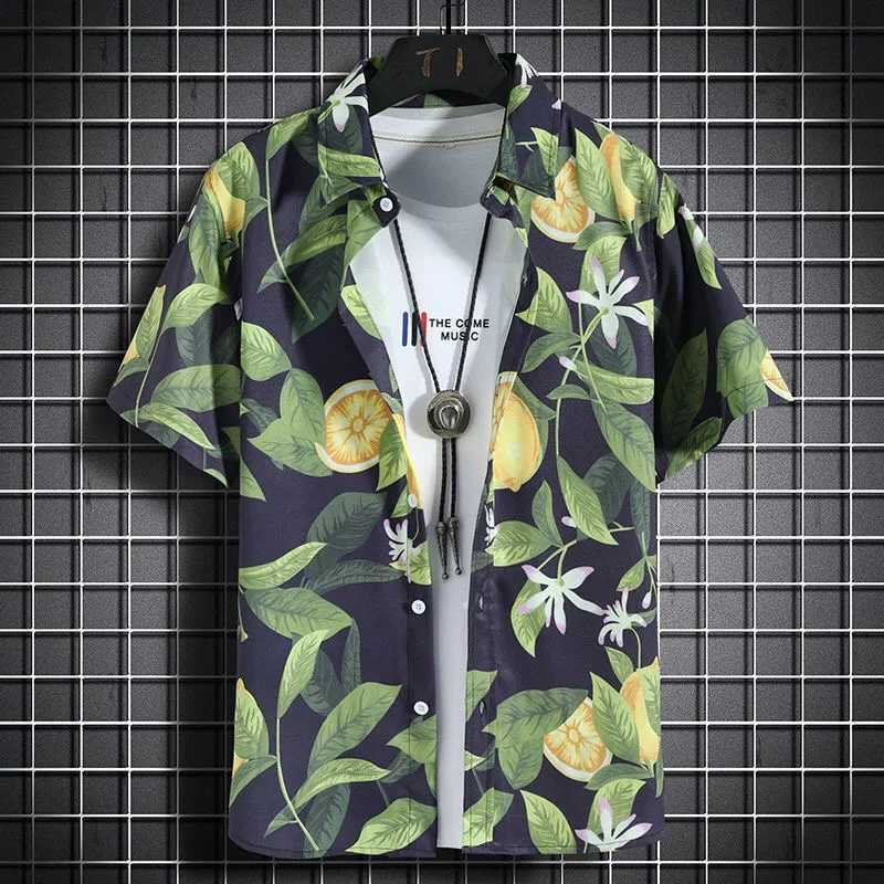 Hawaiian beach shirts mens short sleeved casual beach shirt beach vacation quick drying clothing loose lace topXJ250407