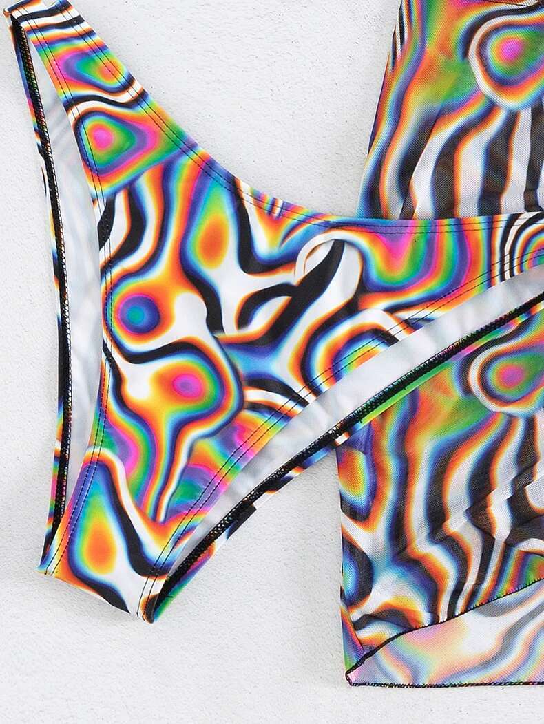 Dongdumaoyi Sexy Colorful Striped Bikini Set Women New Halter Push Up Pleate Skirt Piece Swimsuit Bathing Suit High Waist Swimwear