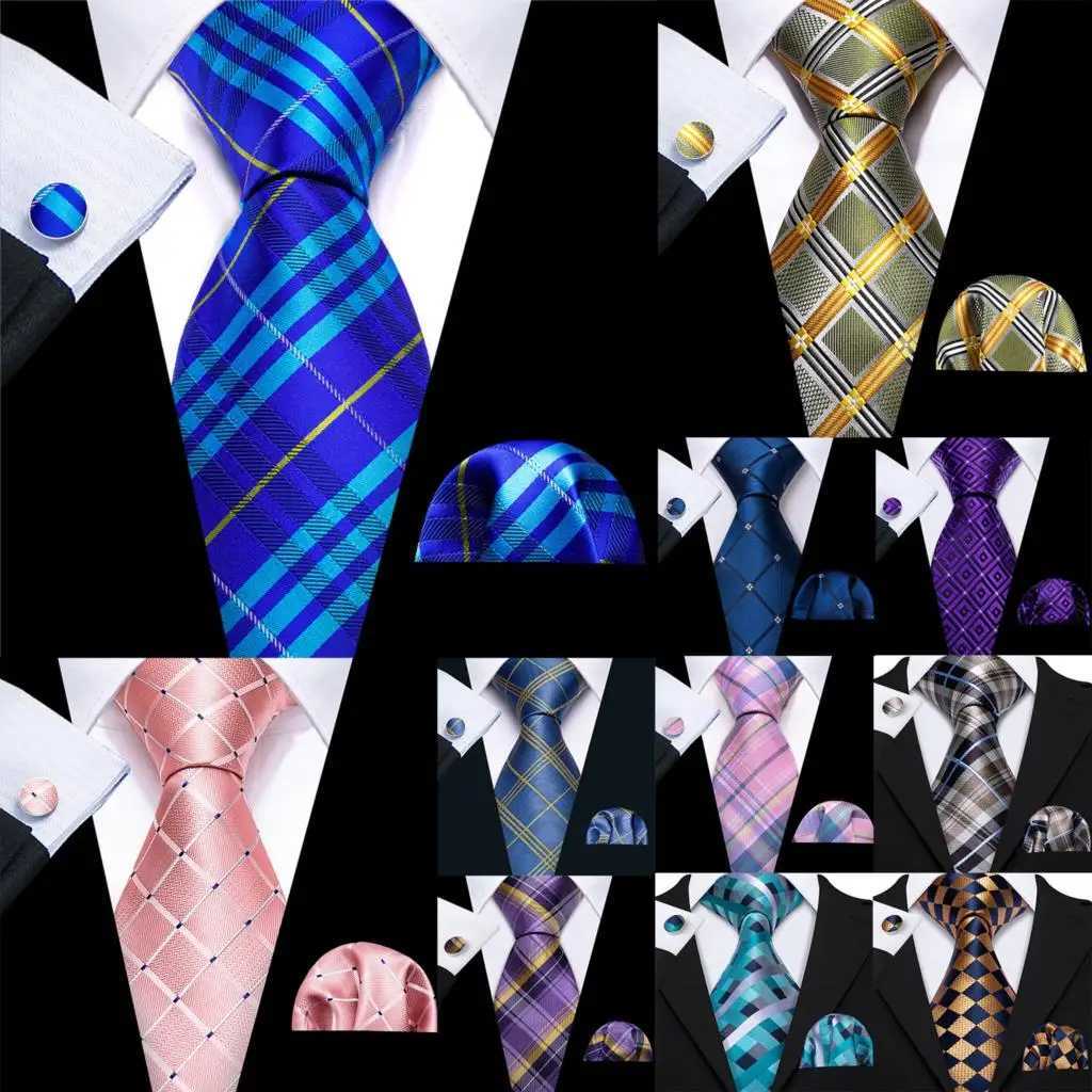 Barry. Plaid Silk Men Tie Hanky Cufflinks Set Checked Jacquard Necktie for M Formal Casual Wedding Business Party nts X250407